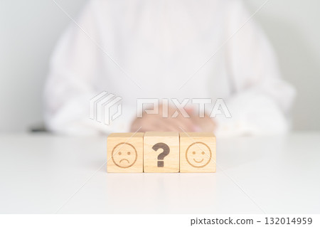 Emotion face with Question block, Mental health Assessment, Psychology, Health Wellness, Feedback, Customer Review, Experience, Satisfaction Survey, Opinion, Evaluation and World Mental Health day 132014959