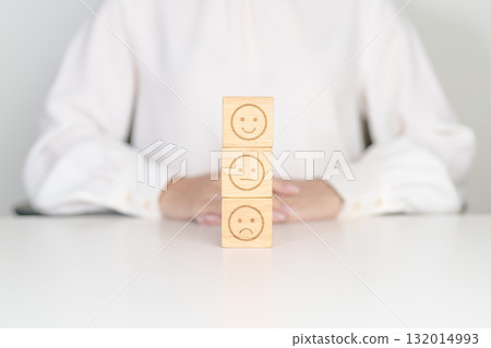 Woman show Emotion face block, Mental health Assessment, Psychology, Health Wellness, Feedback, Customer Review, Experience, Satisfaction Survey, Opinion, Evaluation and World Mental Health day 132014993