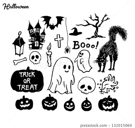 Halloween illustration, monochrome lines, transparent background 132015069