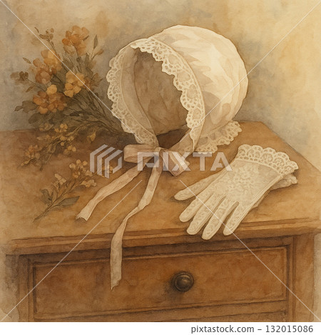 蕾絲帽與斗篷的寧靜光影瞬間 | 復古蕾絲花邊，水彩畫 132015086