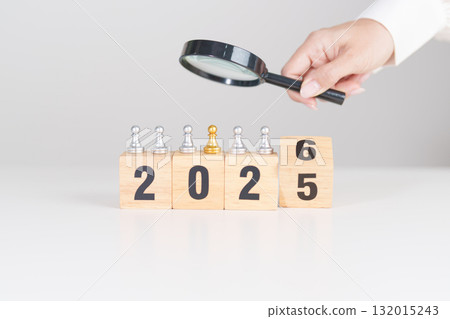 2025 end year to Happy New Year 2026 with magnifying glass and people. hiring, employee, recruitment, job, SEO and jobless, Human resource management, Recruitment, leadership and toxic people 132015243