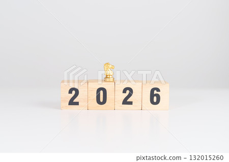 Happy New Year 2026 year block with horse chess. Year of the Horse, animals of the Chinese zodiac, horoscope, success and good fortune Happy New Year 2026 year block with horse chess. Year of the Horse, animals of the Chinese zodiac, horoscope, success and good fortune 132015260