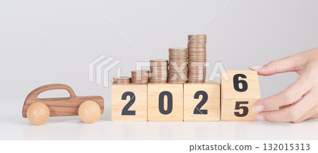 2025 end year to Happy New Year 2026 with car model and Coins Money stack for deposit and Automobile Tax. Money Saving, Car Insurance, Financial, vehicle Repair and Maintenance and New Year concept 2025 end year to Happy New Year 2026 with car model and Coins Money stack for deposit and Automobile Tax. Money Saving, Car Insurance, Financial, vehicle Repair and Maintenance and New Year concept 132015313