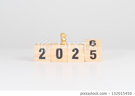 Happy New Year 2025 change to 2026 year block with horse chess. Year of the Horse, animals of the Chinese zodiac, horoscope, success and good fortune Happy New Year 2025 change to 2026 year block with horse chess. Year of the Horse, animals of the Chinese zodiac, horoscope, success and good fortune 132015450