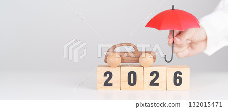 Happy New Year 2026 with red umbrella. car Insurance, Financial, vehicle Repair and Maintenance, Automobile Tax. Money Saving and New Year concept Happy New Year 2026 with red umbrella. car Insurance, Financial, vehicle Repair and Maintenance, Automobile Tax. Money Saving and New Year concept 132015471