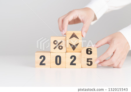 2025 to 2026 New year with percentage change to UP and Down arrow. Interest rate, GDP, stocks market, financial, deflation and Inflation, mortgage, debt, Loan and Economic Recession 132015543