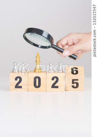 2025 end year to Happy New Year 2026 with magnifying glass and people. hiring, employee, recruitment, job, SEO and jobless, Human resource management, Recruitment, leadership and toxic people 132015547