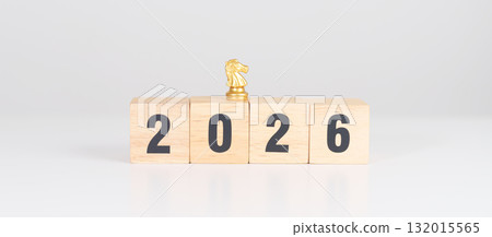 Happy New Year 2026 year block with horse chess. Year of the Horse, animals of the Chinese zodiac, horoscope, success and good fortune Happy New Year 2026 year block with horse chess. Year of the Horse, animals of the Chinese zodiac, horoscope, success and good fortune 132015565