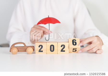 2025 end year to Happy New Year 2026 with red umbrella. car Insurance, Financial, vehicle Repair and Maintenance, Automobile Tax. Money Saving and New Year concept 2025 end year to Happy New Year 2026 with red umbrella. car Insurance, Financial, vehicle Repair and Maintenance, Automobile Tax. Money Saving and New Year concept 132015586