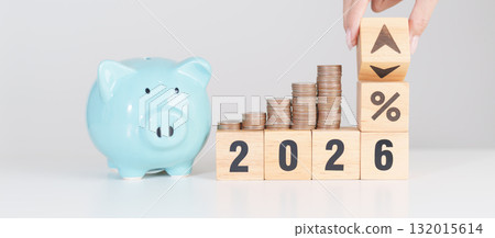 2025 to 2026 New year with percentage change to UP and Down arrow with coin stack. Interest rate, GDP, stocks market, financial, deflation and Inflation, mortgage, debt, Loan and Economic Recession 2025 to 2026 New year with percentage change to UP and Down arrow with coin stack. Interest rate, GDP, stocks market, financial, deflation and Inflation, mortgage, debt, Loan and Economic Recession 132015614