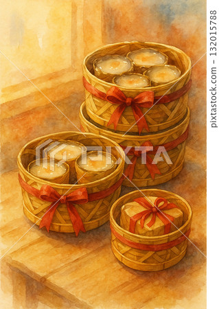 紅色竹編籃及心型手工藝品系列 – 溫馨節慶禮盒款 132015788