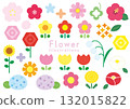 Simple and cute seasonal flower illustration material set 132015822