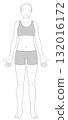 Full-body female line drawing illustration (front, gray clothes) 132016172