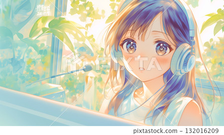 熱愛音樂的女孩水彩插圖 熱愛音樂的女孩水彩插圖 132016209