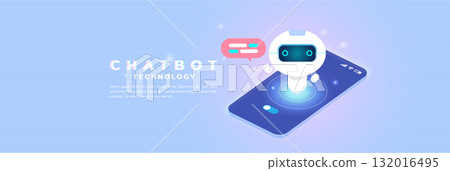 AI chatbot technology with digital assistant on smartphone. Virtual customer support concept for website and mobile app banner. AI chatbot technology with digital assistant on smartphone. Virtual customer support concept for website and mobile app banner. 132016495