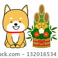 柴犬和門松正座鞠躬迎接新年 132016534