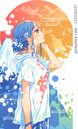 Japanese style background and girl 132016557