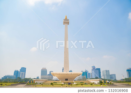 Jakarta's Monas (Independence Monument) - Indonesia's symbol towering against the blue sky 132016908