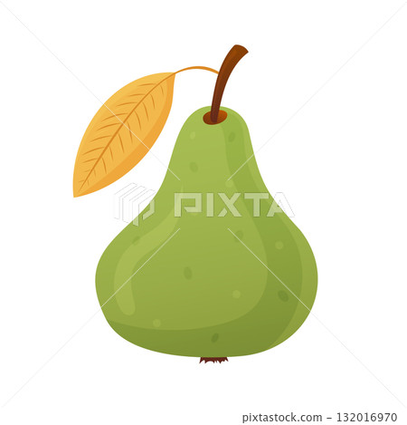 Green pear with a yellow leaf, fresh fruit and healthy eating 132016970