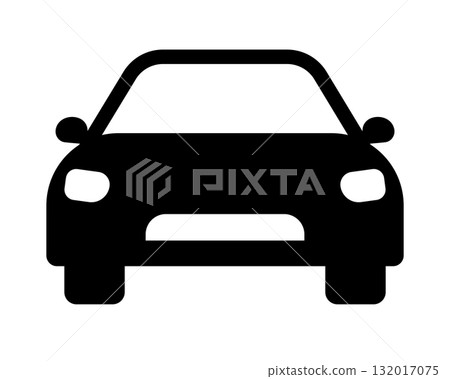 Black car front view silhouette icon. Simple automobile symbol. Minimal flat vector design for app, sign, transport concept, infographic, or automotive logo illustration 132017075