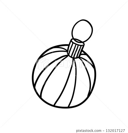 Christmas vintage bauble decorated with linear patterns. Hand drawn illustration in line style. 132017127