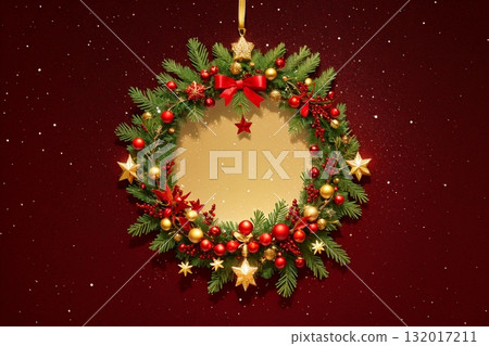 Christmas wreath design with sparkling stars and ornaments 132017211