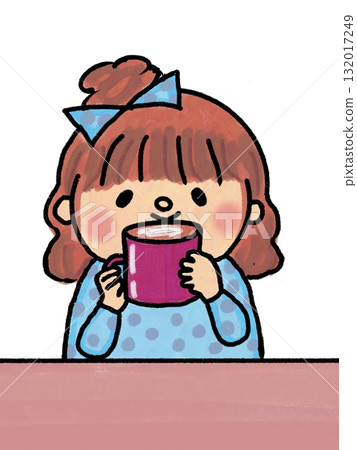 A cute girl wearing a ribbon drinking a hot cup of coffee 132017249