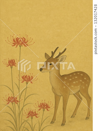Background of Ezo deer and autumn leaves 132017428