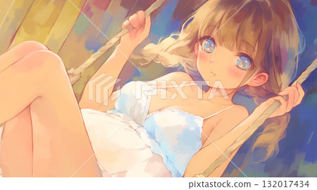 女孩休息水彩畫 132017434