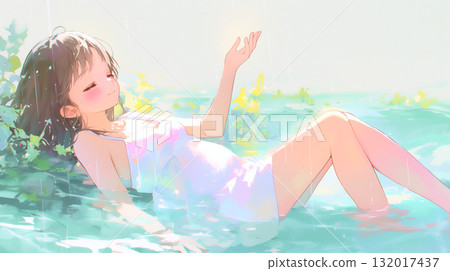 女孩休息水彩畫 132017437