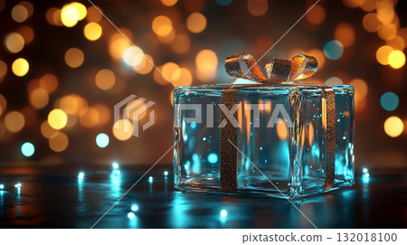crystal glass gift box with blurred festive light background 132018100
