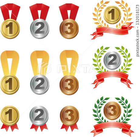 Set illustration of gold, silver, and bronze medals (ranking and awards) Set illustration of gold, silver, and bronze medals (ranking and awards) 132018173