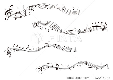 具有透視感的樂譜框架插圖 五線譜 背景插圖 音符、休止符和音樂符號的插圖 132018288