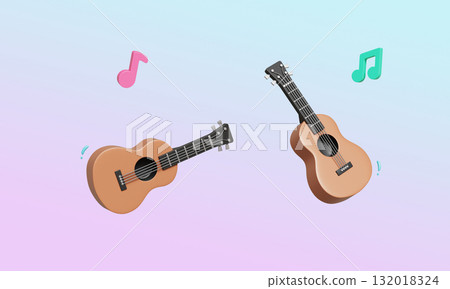 Classic Acoustic Guitar and Music Note. 3D Rendering. 132018324