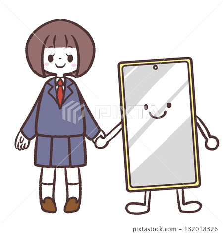 一位擅長使用智慧型手機的女學生的插圖 132018326