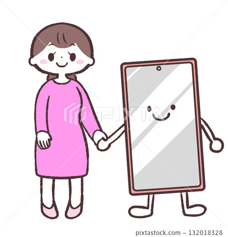 一位女士正在使用智慧型手機的插圖 132018328