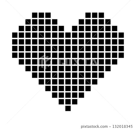 Pixel heart in retro 8-bit style. Pixel art heart icon with square tile pattern, symbol of love  132018345