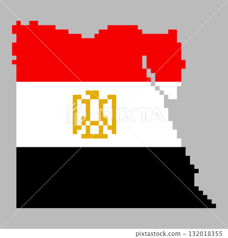 Pixel art map of Egypt with national flag colors. Retro pixel style illustration inspired by 80s,90s 132018355