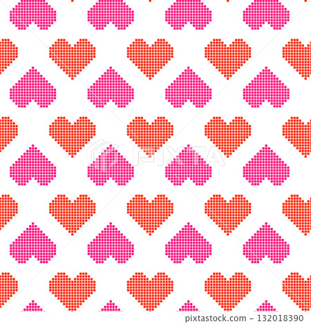 Retro 80s, 90s seamless pixel heart pattern with orange and pink hearts. Vector design in 8 bit  132018390