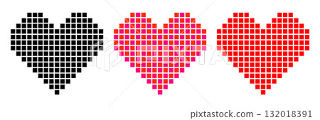 Colorful pixel hearts in 8-bit retro style. Vector illustration featuring pixel art hearts Colorful pixel hearts in 8-bit retro style. Vector illustration featuring pixel art hearts 132018391