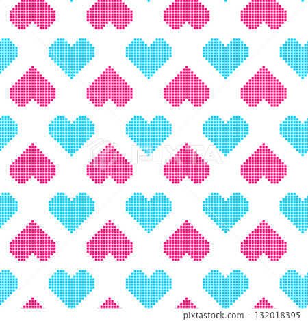 Seamless pixel heart pattern in 80s, 90s retro style with blue and pink hearts. Vector background Seamless pixel heart pattern in 80s, 90s retro style with blue and pink hearts. Vector background 132018395