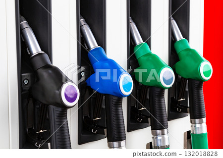 Closeup shot of gas pump station 132018828