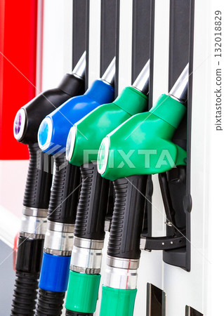 Closeup shot of gas pump station 132018829