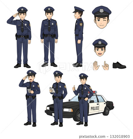 Police man character for animation. illustration design. 132018903