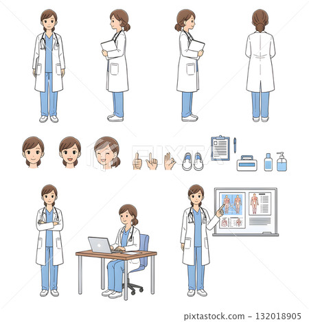 Middle aged female doctor holding stethoscope. Character constructor for animation. illustration design 132018905