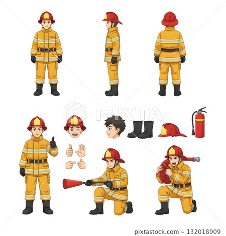 Set of Firefighter character cartoon, illustration design. 132018909