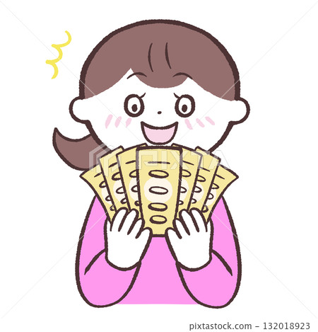 一位對金錢感到滿意的女人的插圖 一位對金錢感到滿意的女人的插圖 132018923