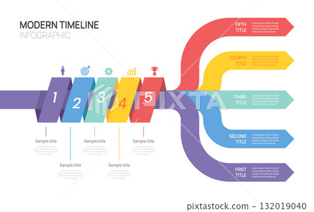 Infographic template 5 steps timeline options, Infographics business presentation with icon elements vector illustration. 132019040