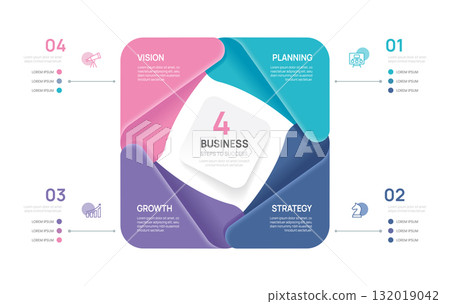 Venn diagram infographic chart template for business 4 parts steps, presentation with venn diagram elements vector illustration. 132019042