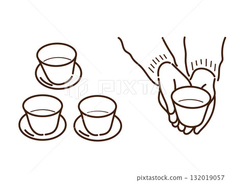 Line drawings depicting Japanese customer service etiquette Line drawings depicting Japanese customer service etiquette 132019057